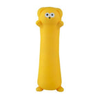 Yellow plush toy with a face on a white background