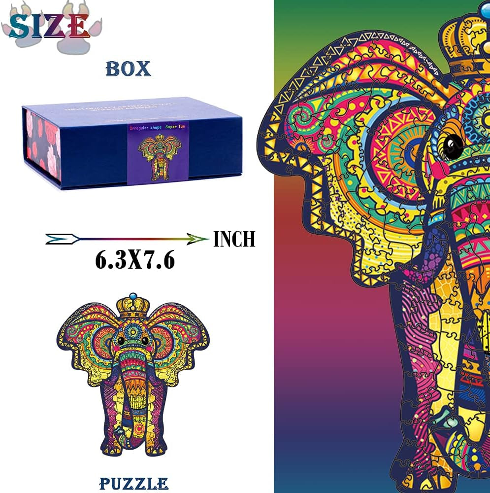 Unique Elephant Wooden Puzzle for Adults - Intricate Animal-Shaped Jigsaw Challenge