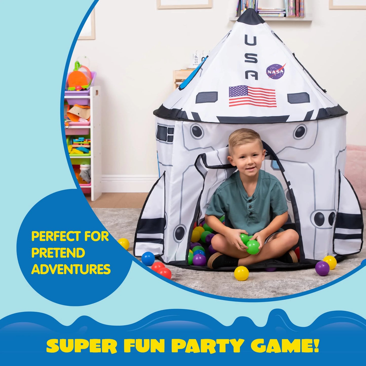 Rocket Ship Play Tents for Kids, Spaceship Kids Playhouse Indoor Outdoor