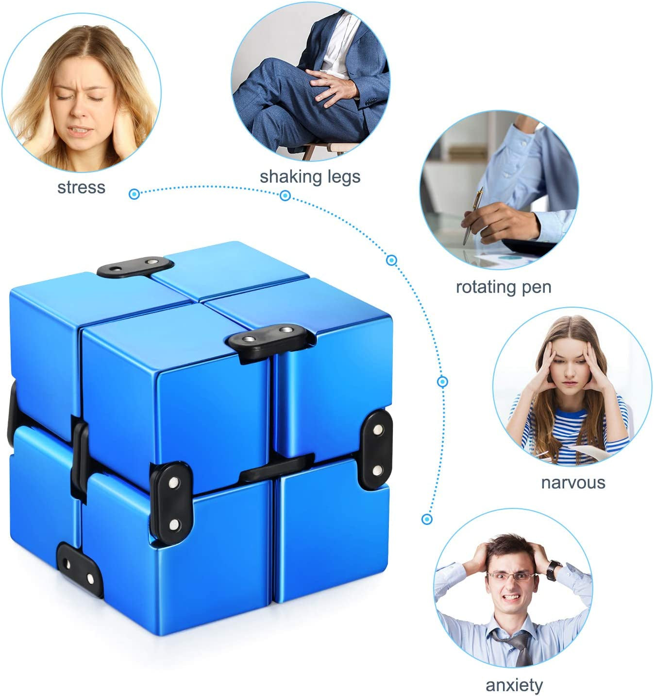 Infinity Cube Fidget Toy - Stress Relief Magic Cubes for Kids & Adults (Blue)