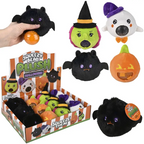 Squeezy Bead Plush Halloween — display box with all 4 characters: bat, ghost, witch, pumpkin