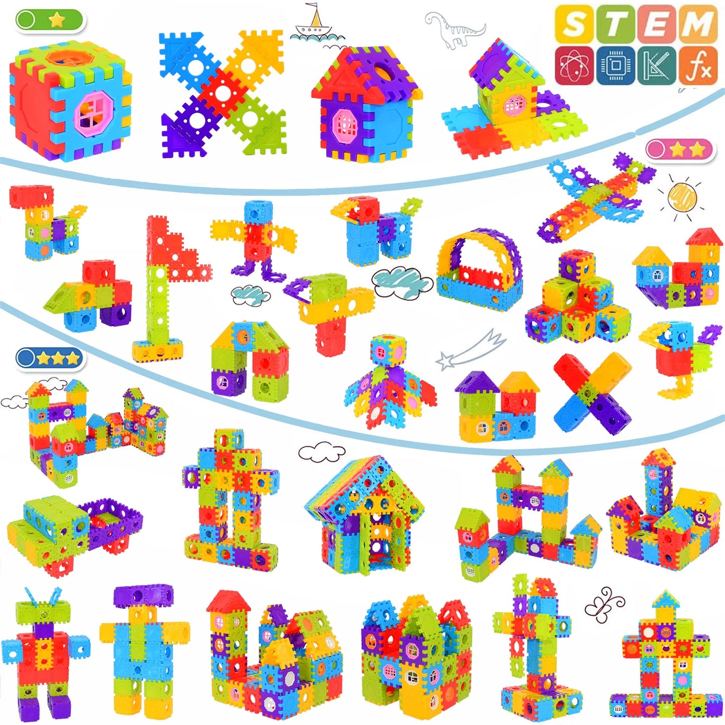 Ultimate 160-Piece 3D Tiles Building Blocks Set - Fun & Educational STEM Playset for Kids!