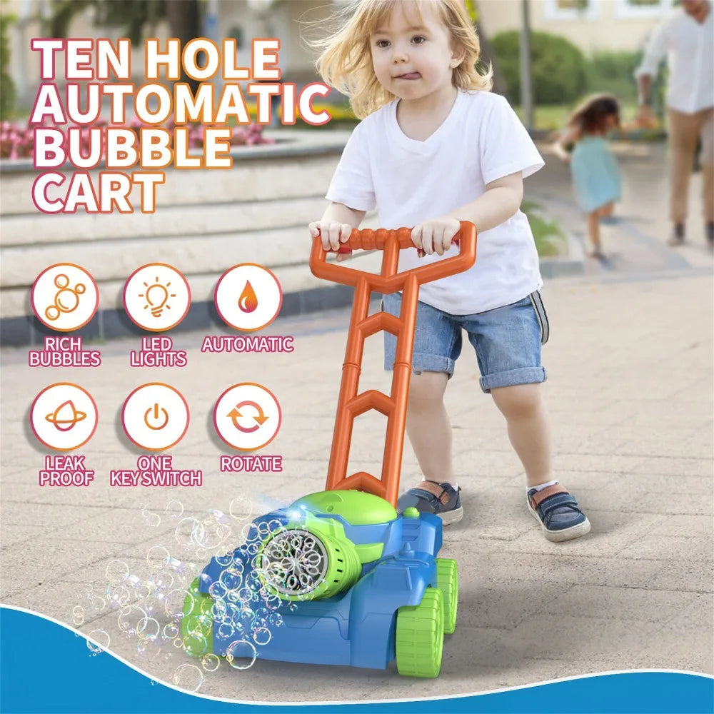 All-in-One Outdoor Fun: Automatic Lawn Mower Bubble Machine, Weeder, Soap Maker & Baby Activity Walker - Perfect Gift for Kids!