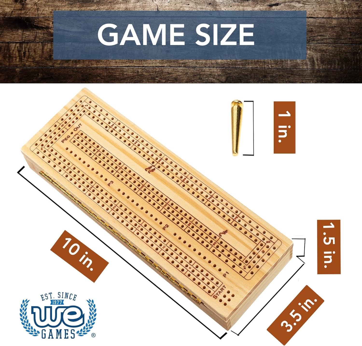 3 Player Wooden Cribbage Set - Easy Grip Pegs and 2 Decks of Cards inside of Board - Natural Wood