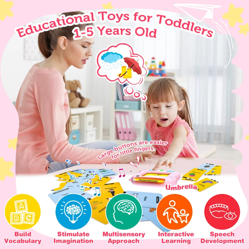 Toddler Toys Talking Flash Cards, Preschool Educational Learning Toys for Toddlers 2 3 4 5 Years Old Girls Boys Gift, Montessori Kids Toys Autism Sensory Toys