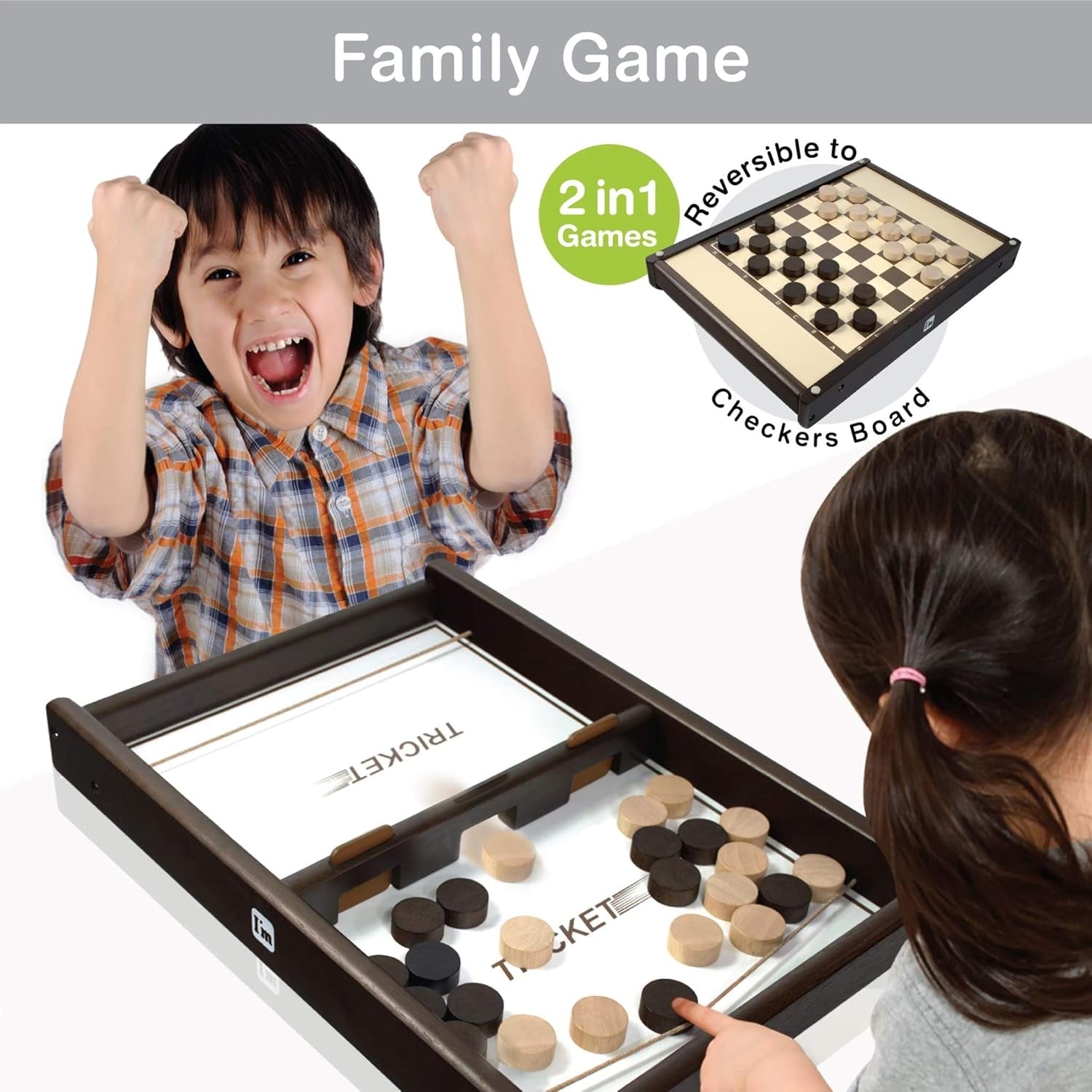 Tricket VS Checkers: Exciting Wooden Multi-Game Tabletop Set for Family Fun and Kids!