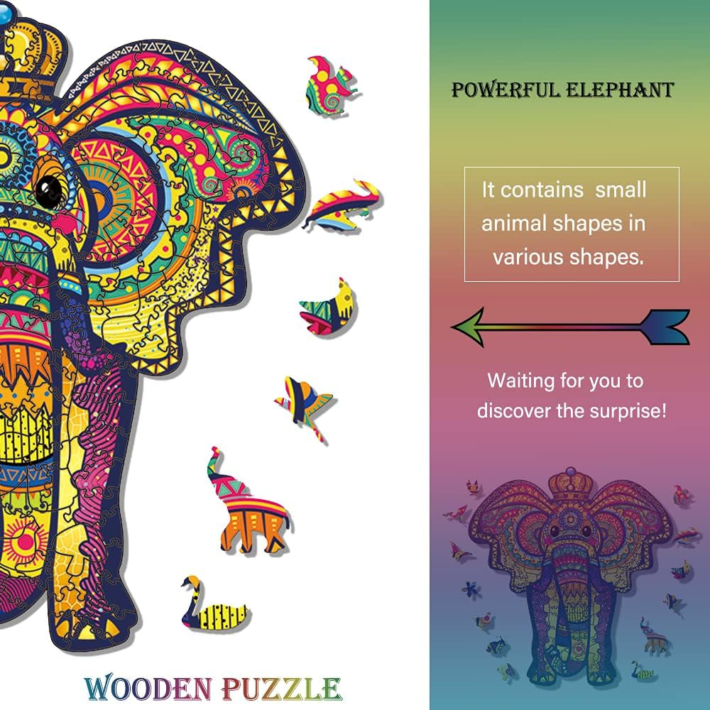 Unique Elephant Wooden Puzzle for Adults - Intricate Animal-Shaped Jigsaw Challenge