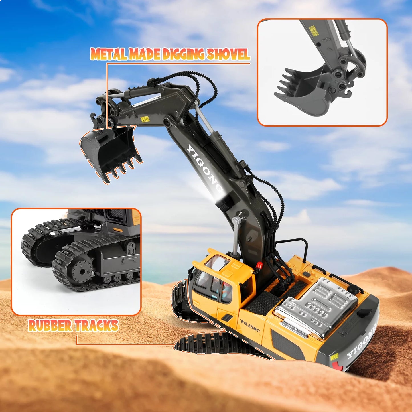 Ultimate Remote Control Excavator - 11 Channel RC Construction Toy with Lights & Sounds, Perfect Gift for Kids Ages 3-12!