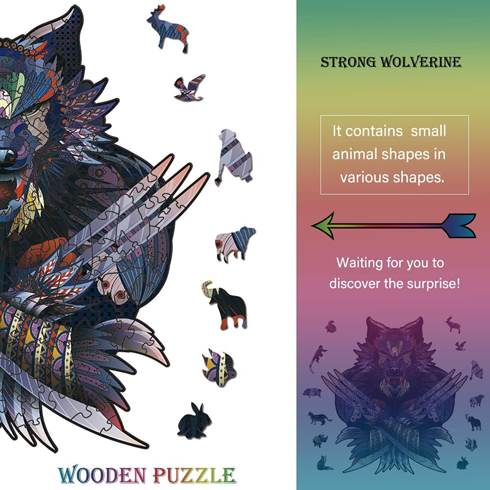 Wolverine Wooden Animal Puzzle for Adults - Unique Shaped Jigsaw Challenge, 9.25”x6.3” Magic Design