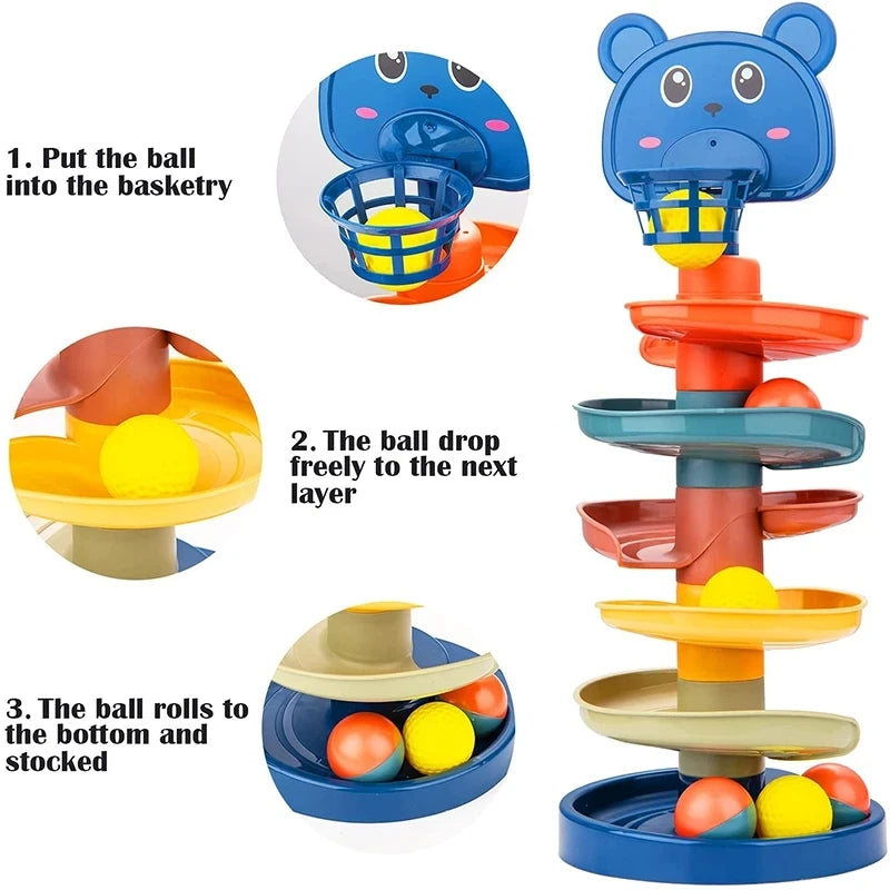 Montessori Rolling Ball Toy - Engaging Stacking Track for Baby Development and Learning