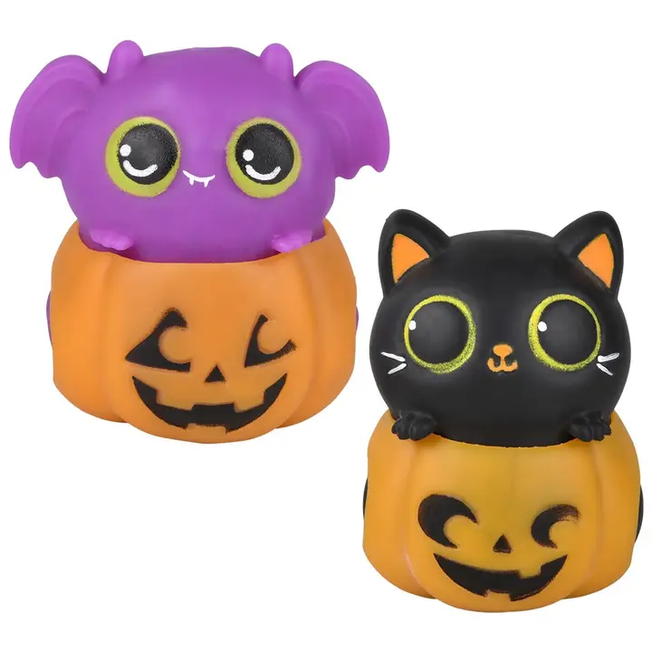 Squeezy Bead Jack-O-Lantern Bat and Cat — purple bat and black cat Halloween squishy toys