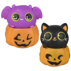 Squeezy Bead Jack-O-Lantern Bat and Cat — purple bat and black cat Halloween squishy toys