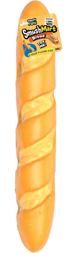 SmushMart Toy baguette with a label on an orange background