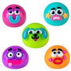 Five colorful animal faced smusher stress balls on a white background