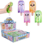 Colorful ice pop toys with packaging on a white background