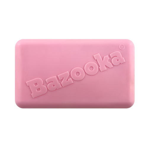 Pink rectangular object with 'Bazooka' branding on a white background