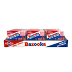 Display of Bazooka bubble gum packs with a white background