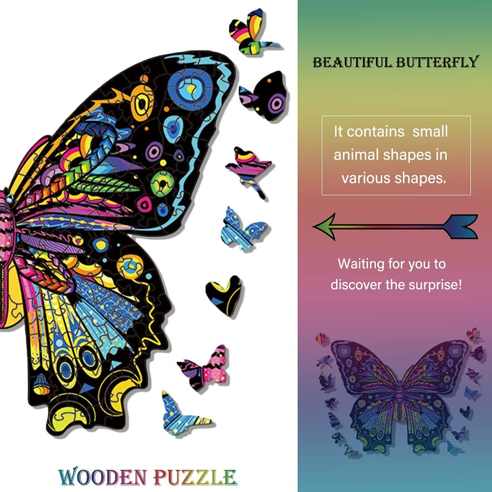 Unique Butterfly Wooden Puzzle for Adults - Intricate Animal Shaped Jigsaw for Fun and Relaxation (S-9.25”X6.3”)