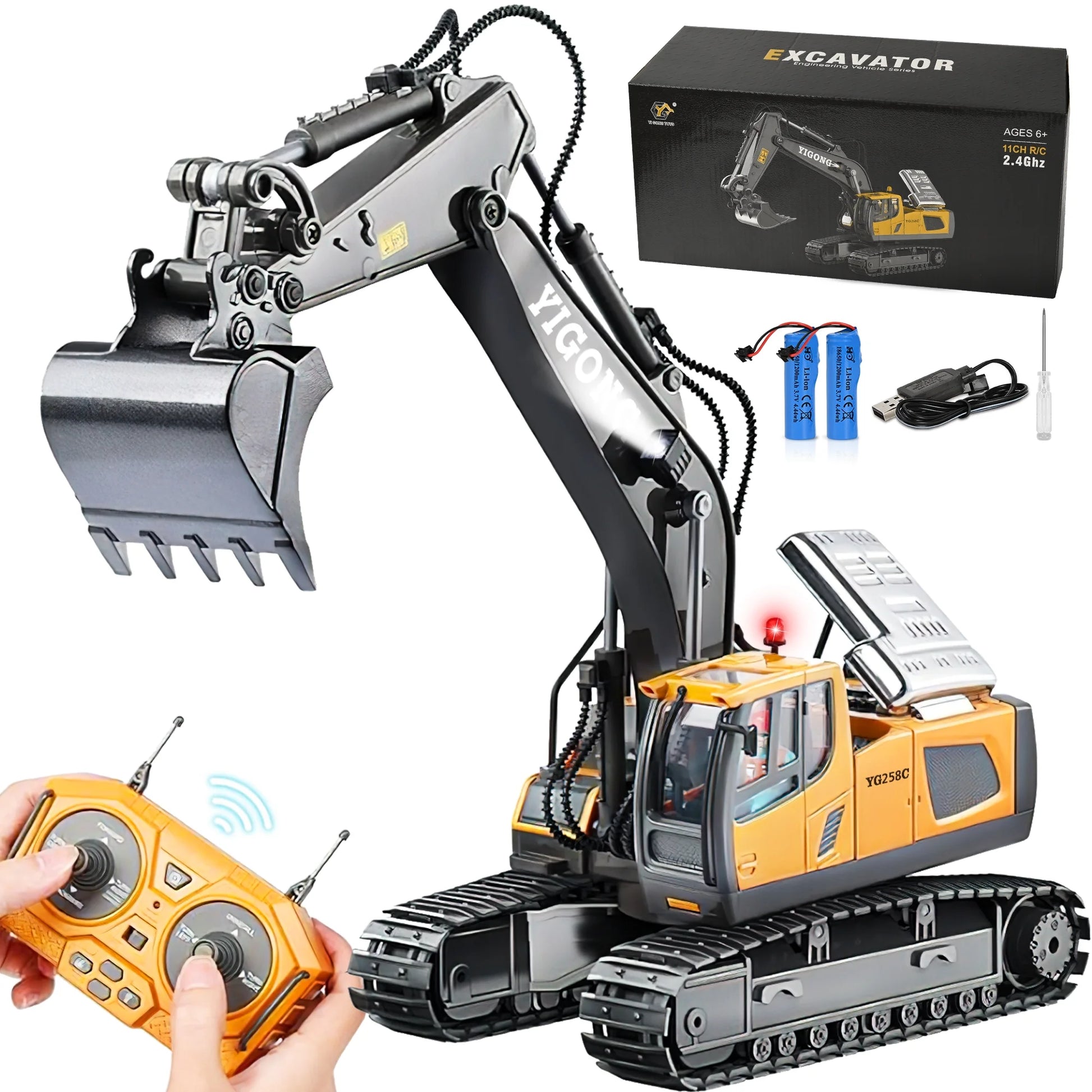 Ultimate Remote Control Excavator - 11 Channel RC Construction Toy with Lights & Sounds, Perfect Gift for Kids Ages 3-12!