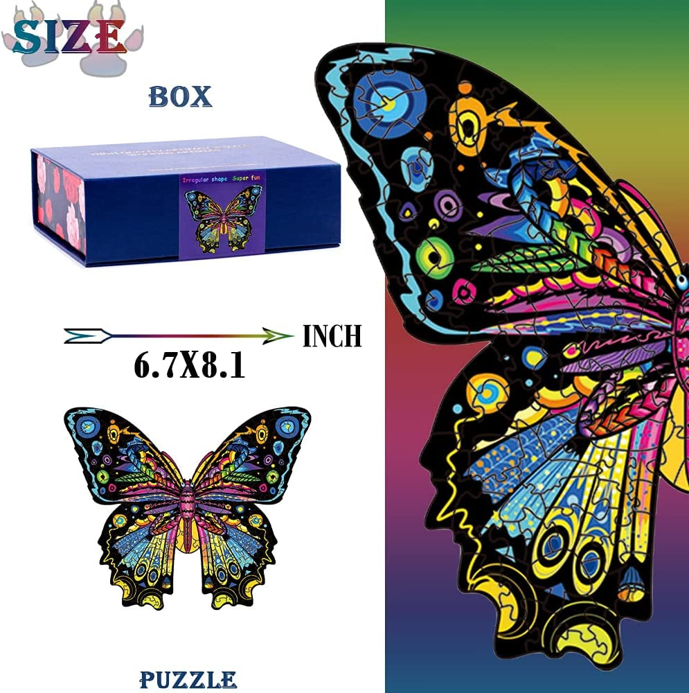 Unique Butterfly Wooden Puzzle for Adults - Intricate Animal Shaped Jigsaw for Fun and Relaxation (S-9.25”X6.3”)