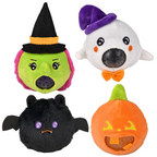 Squeezy Bead Plush Halloween — all 4 characters: bat, ghost, witch, and pumpkin