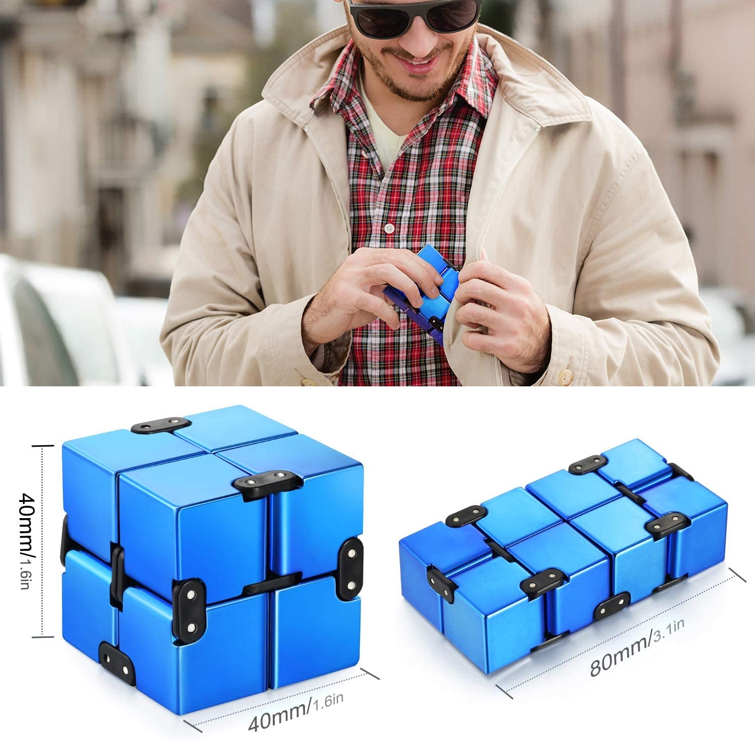 Infinity Cube Fidget Toy - Stress Relief Magic Cubes for Kids & Adults (Blue)