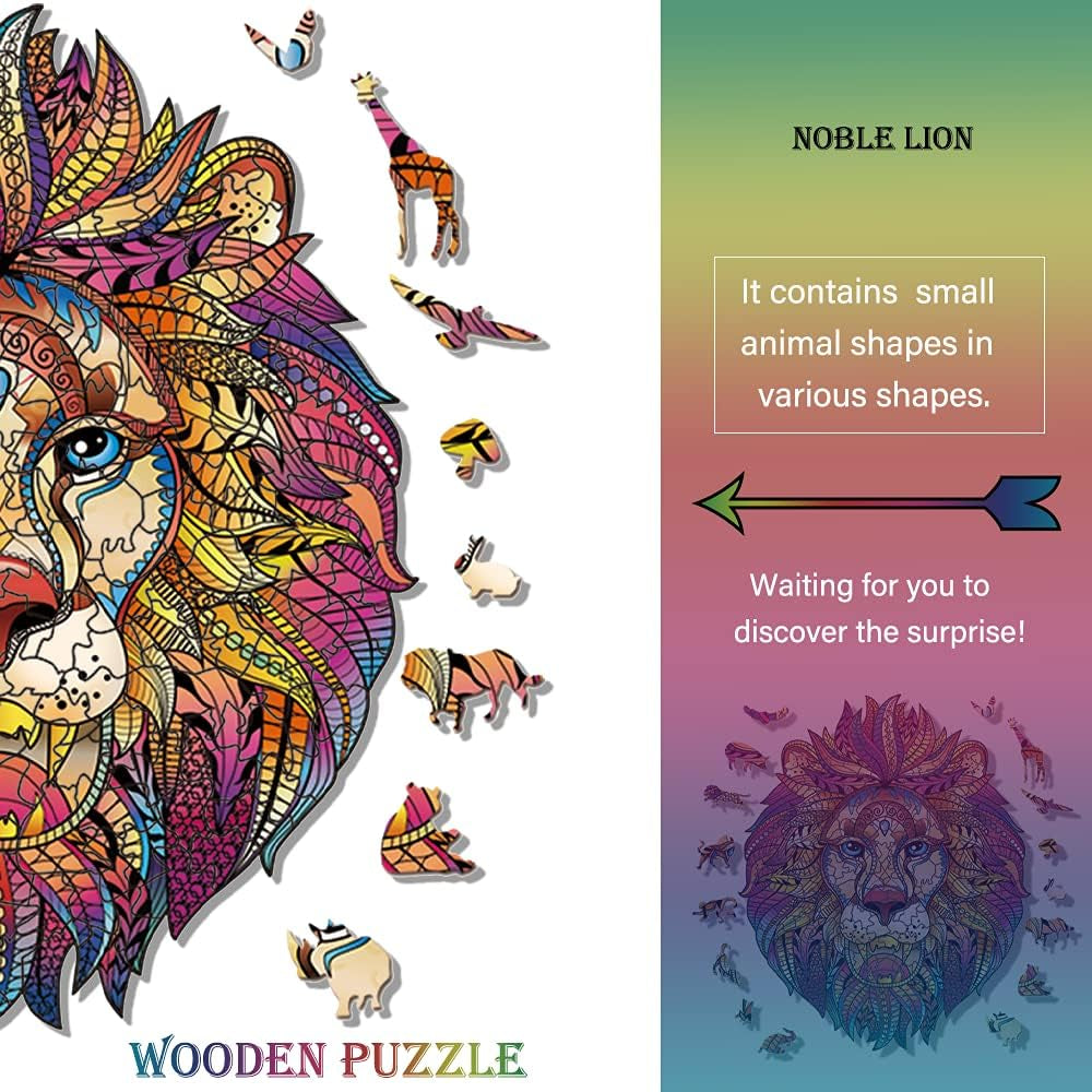 Unique Wooden Animal Shaped Puzzles for Adults - Lion Magic Jigsaw Puzzle (S-9.25”X6.3”)