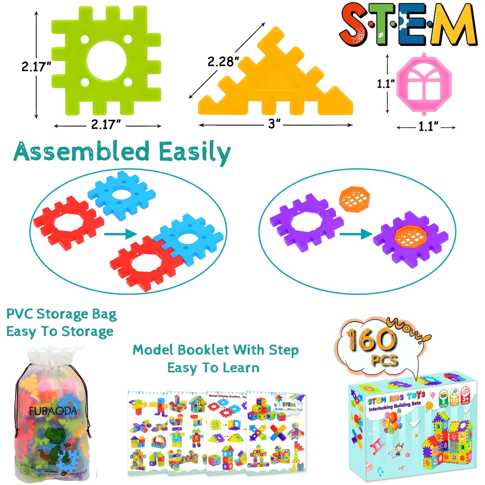 Ultimate 160-Piece 3D Tiles Building Blocks Set - Fun & Educational STEM Playset for Kids!