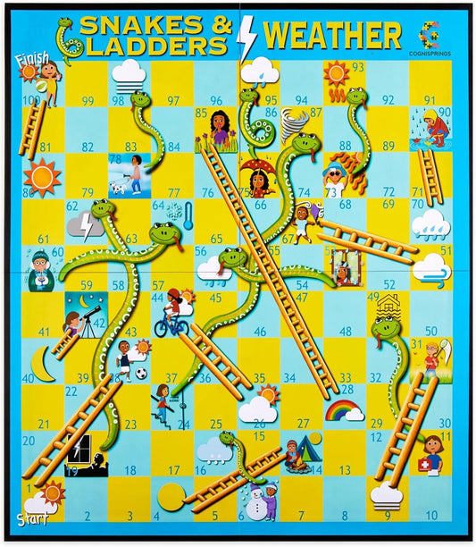 Snakes and Ladders Weather Adventure Board Game - Eco-Friendly Fun for 2-4 Players, Ages 3+