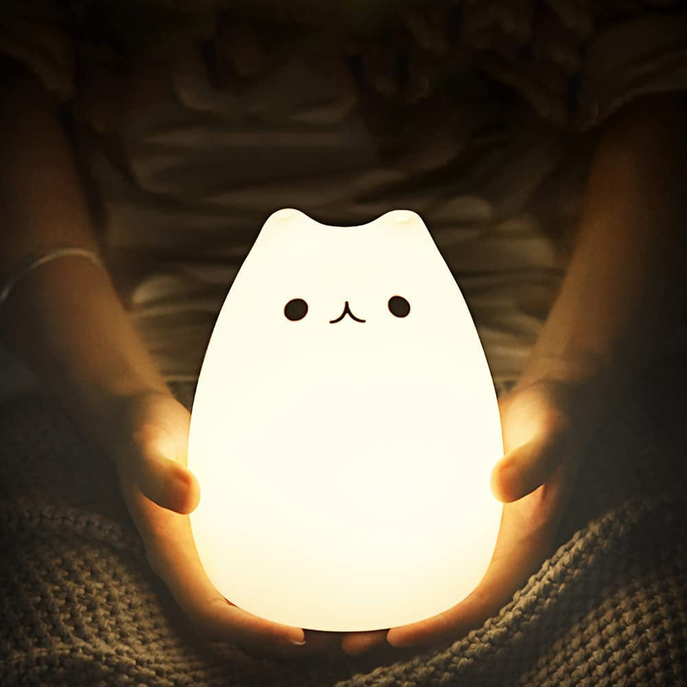 Adorable Cat Lamp Set - Rechargeable Remote Control Silicone Night Light for Kids & Toddlers - 4 Cute Kawaii Designs in White