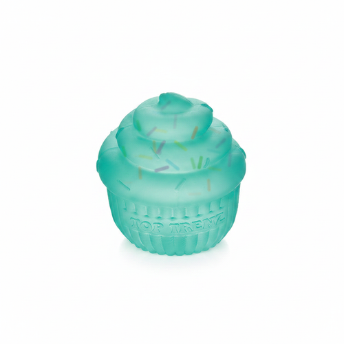 Teal cupcake squishy toy on white background