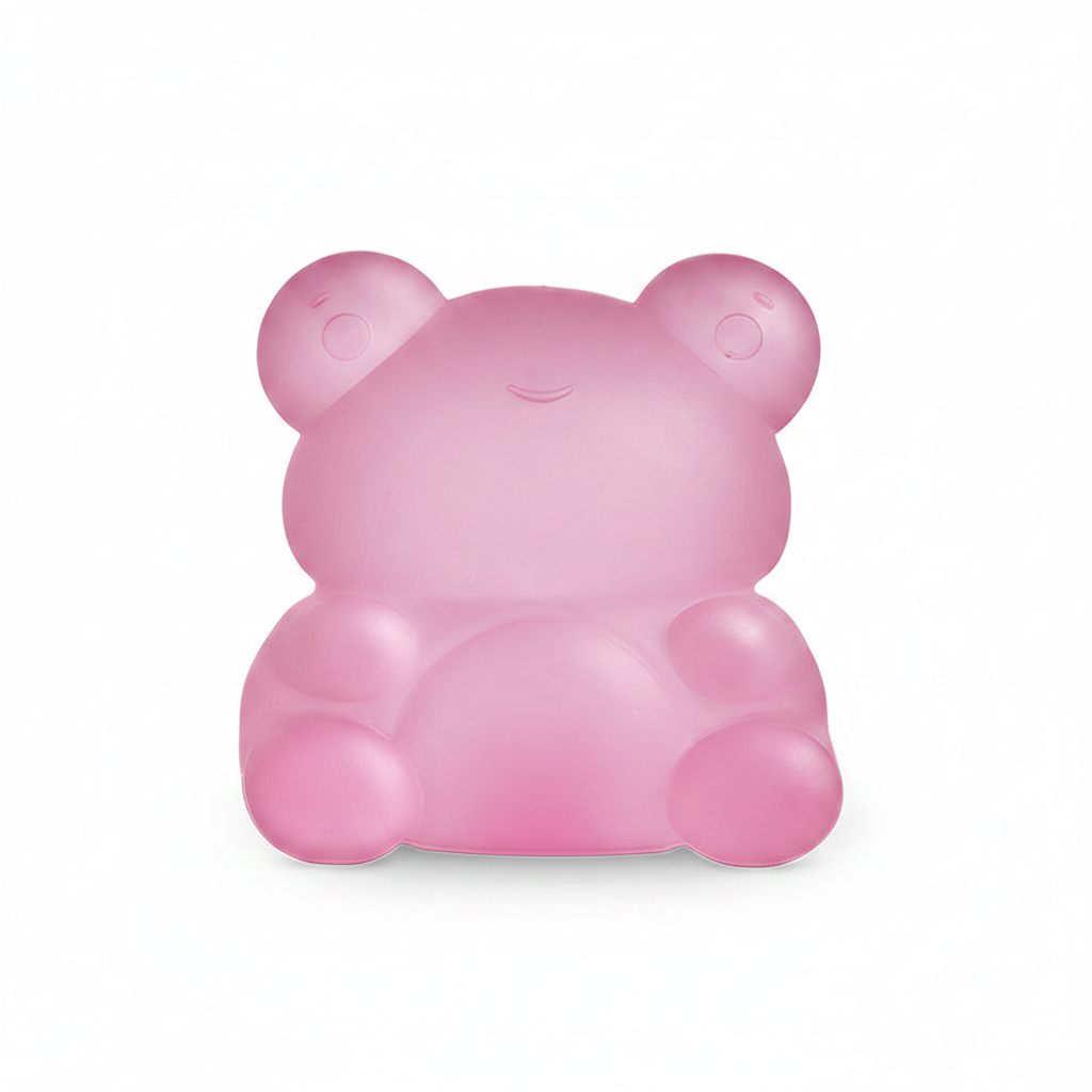 Pink Frog Sugar Squisher squishy slow-rise stress toy on white background