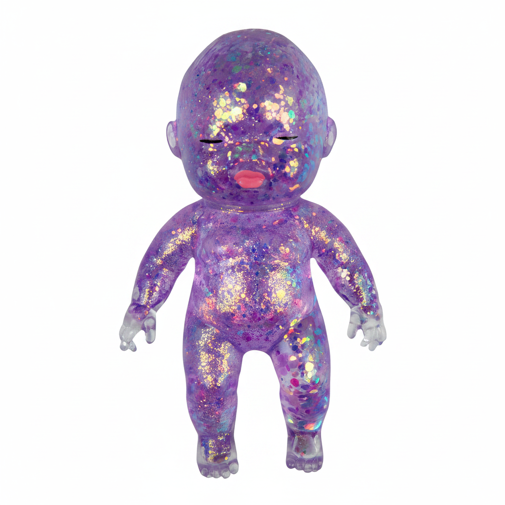 Purple Sugar Swaps Onesie – holographic glitter gel squishy baby doll toy