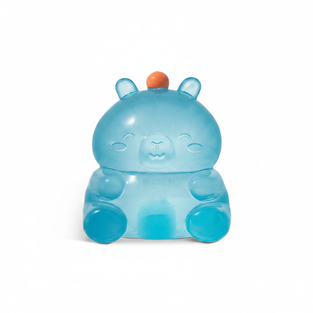 Blue capybara squishy toy on white background