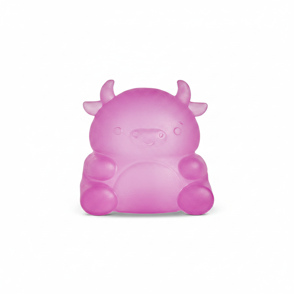 Pink cow squishy toy on white background