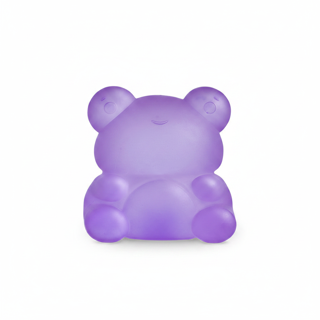 Purple Frog Sugar Squisher squishy slow-rise stress toy on white background