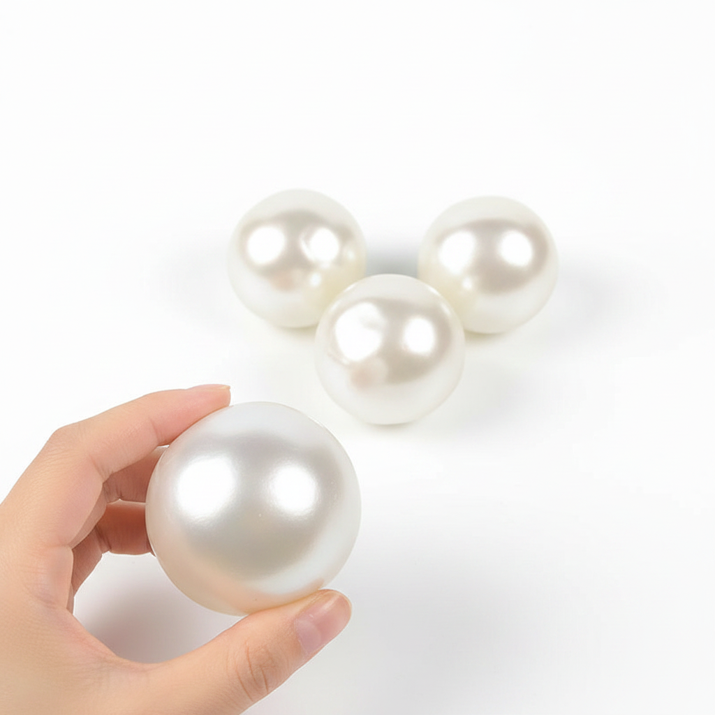 Four pearl white handmade stress balls in different sizes