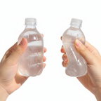 Two clear water bottle squeeze toys showing before and after squeeze