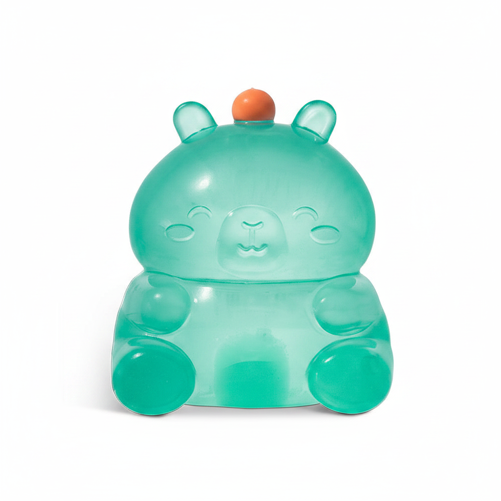 Teal capybara squishy toy on white background