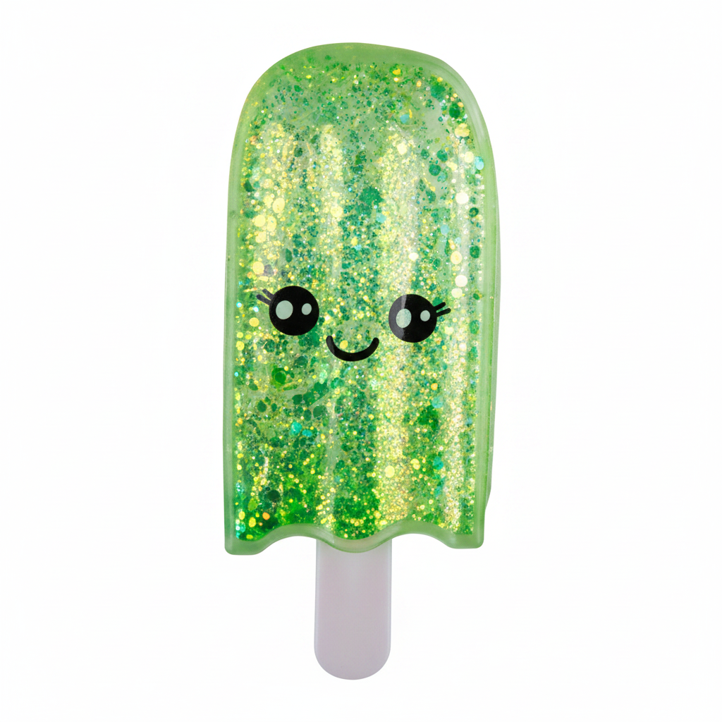 Green Sugar Swaps Ice Pop – holographic glitter gel squishy sensory toy