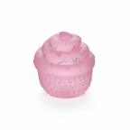 Pink cupcake squishy toy on white background
