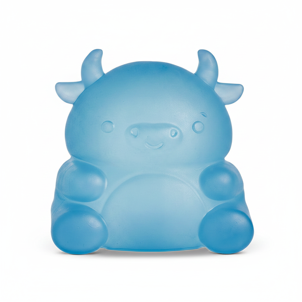 Blue cow squishy toy on white background