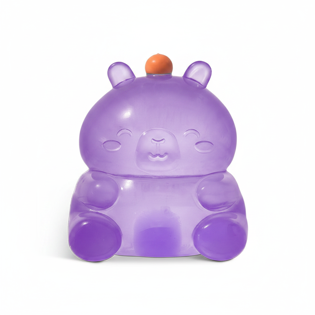 Purple capybara squishy toy on white background