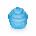 Blue cupcake squishy toy on white background